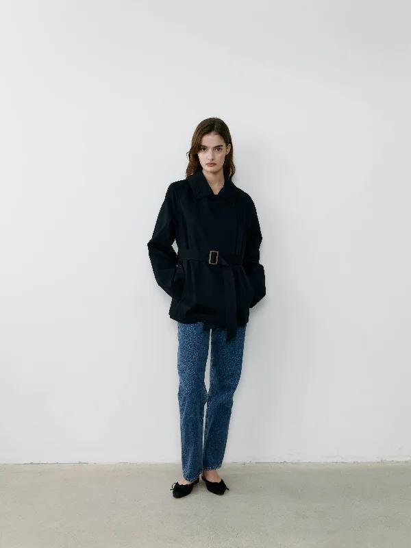 winter parka for cold weather-THE TAILORED TRENCH JACKET- NAVY