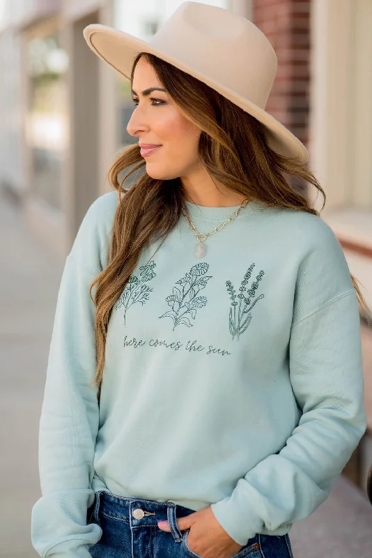 hoodie for travel -Here Comes The Sun Floral Graphic Crewneck