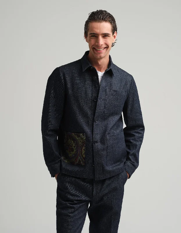 winter jacket for casual wear-Indigo Denim & Paisley Shacket GOLD COLLECTION