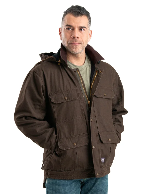 warm and cozy winter jacket-Men's Washed Duck Zip-Off Hooded Work Coat