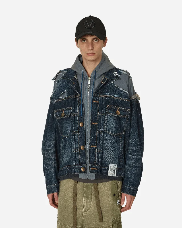 winter-ready jacket with hood-Double Layered Denim Hooded Jacket Indigo