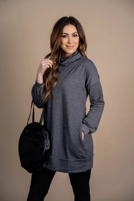 hoodie for fitness -Marled Cowl Neck Tunic Sweatshirt