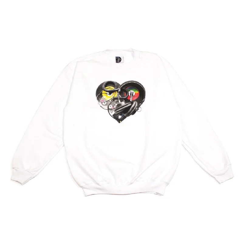 hoodie for weekend getaway -Mens Ongaku In Love Crewneck Sweatshirt White