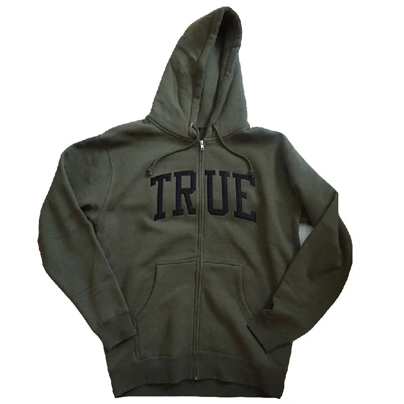 hoodie with ribbed cuffs -Men's True Arched Zip Hoodie Army