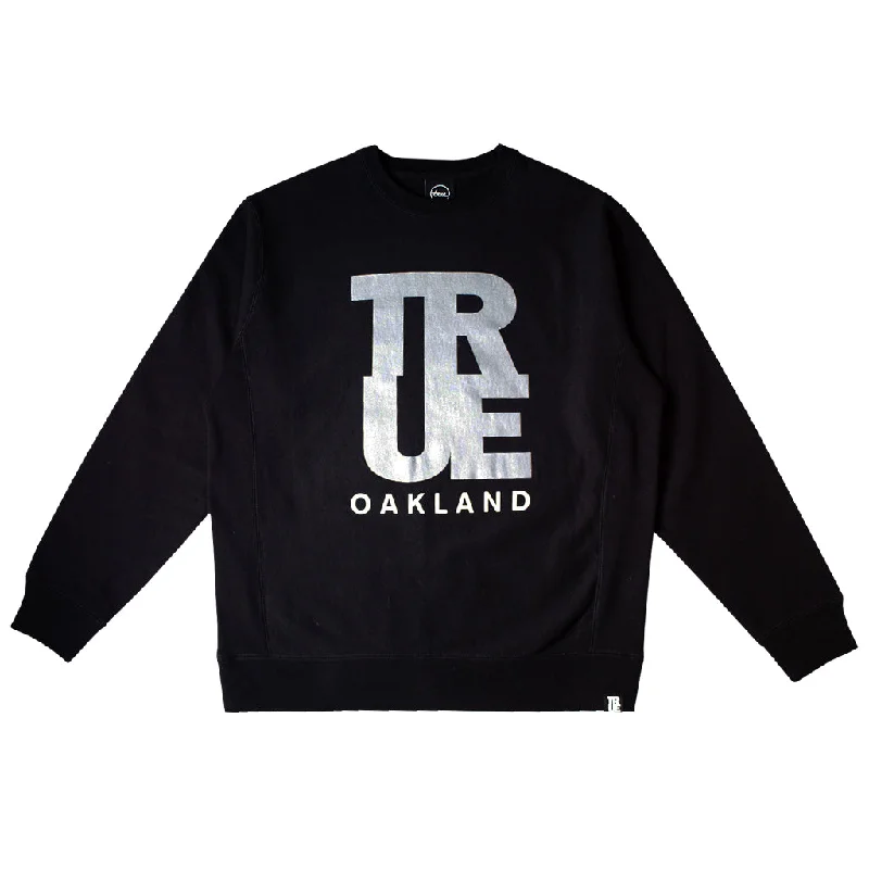 hoodie with soft fabric -Men's True Logo Oakland Crewneck Sweatshirt Black