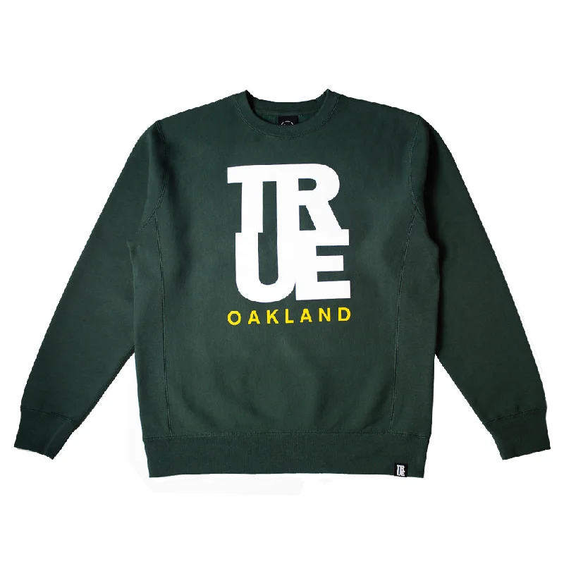 hoodie with kangaroo pocket -Men's True Logo Oakland Crewneck Sweatshirt Green