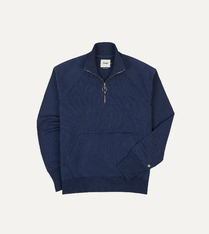 hoodie for relaxed weekends -Navy Cotton Quarter Zip Sweatshirt