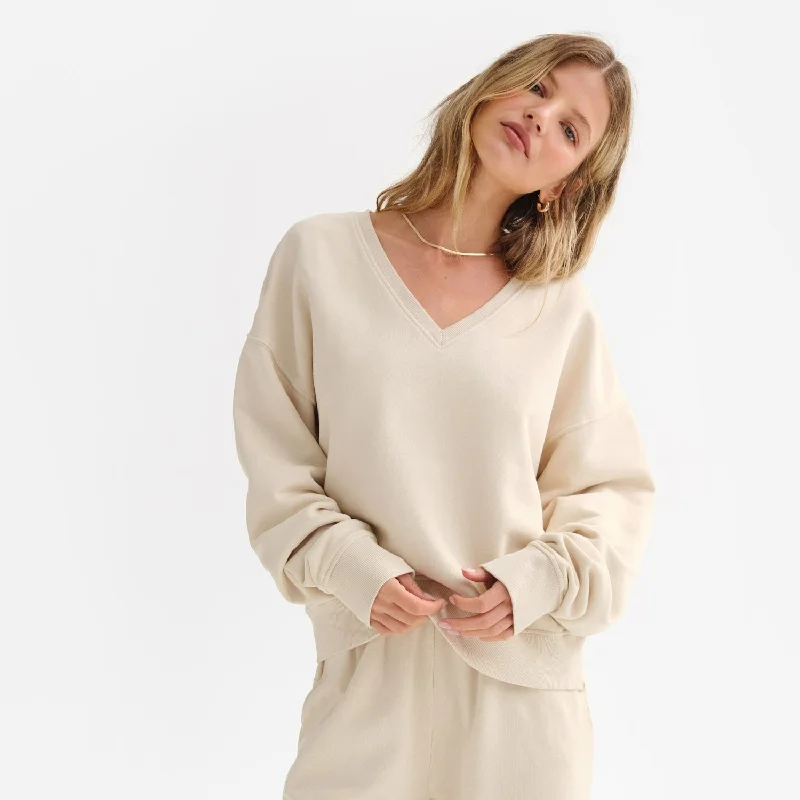 hoodie with loose sleeves -Organic Fleece V-Neck Sweatshirt