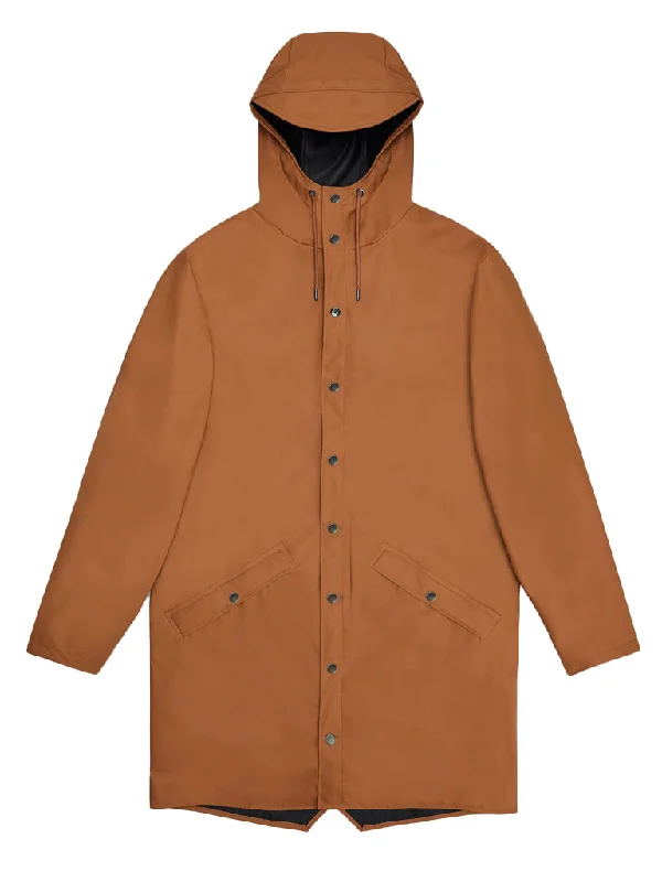 zip-up jacket for cool days-Rains Long Jacket in Rust