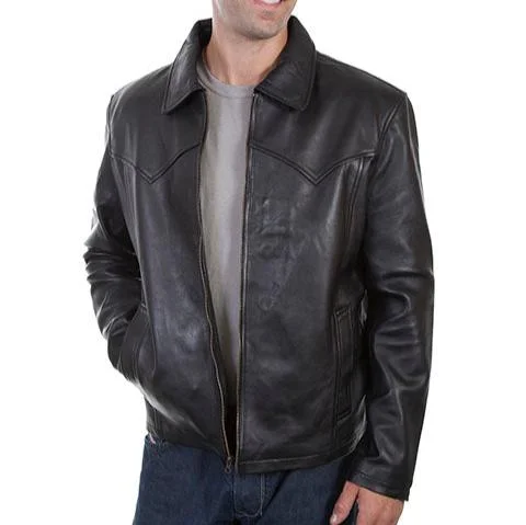 waterproof outdoor winter jacket-Scully Men's Western Yoke Concealed Carry Leather Jacket in Black