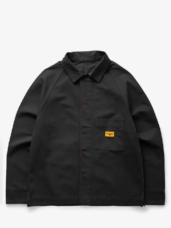 casual outdoor jacket-Service Works Herringbone FOH Jacket in Black