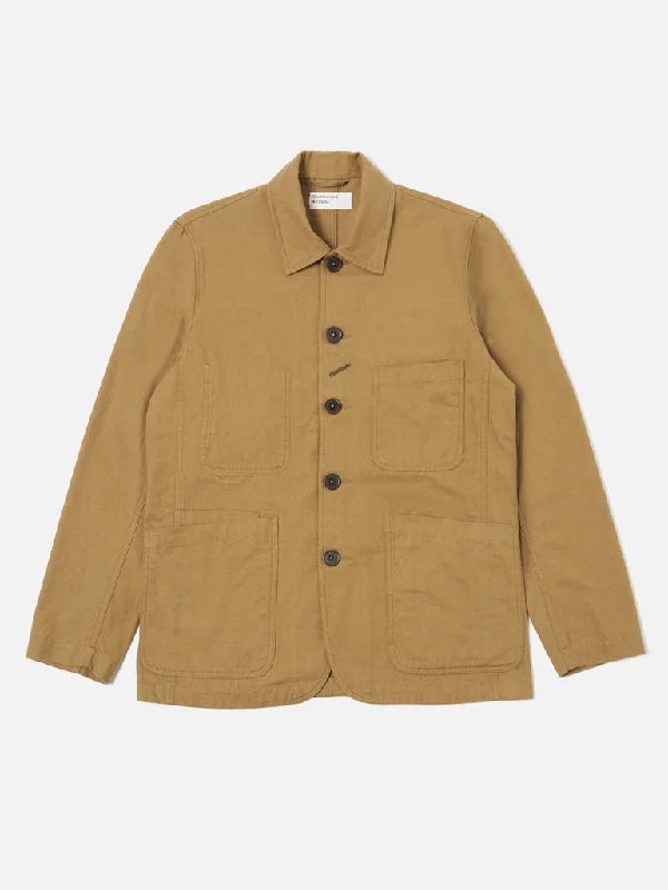 long sleeved parka jacket-Universal Works Moleskin Bakers Jacket in Sand