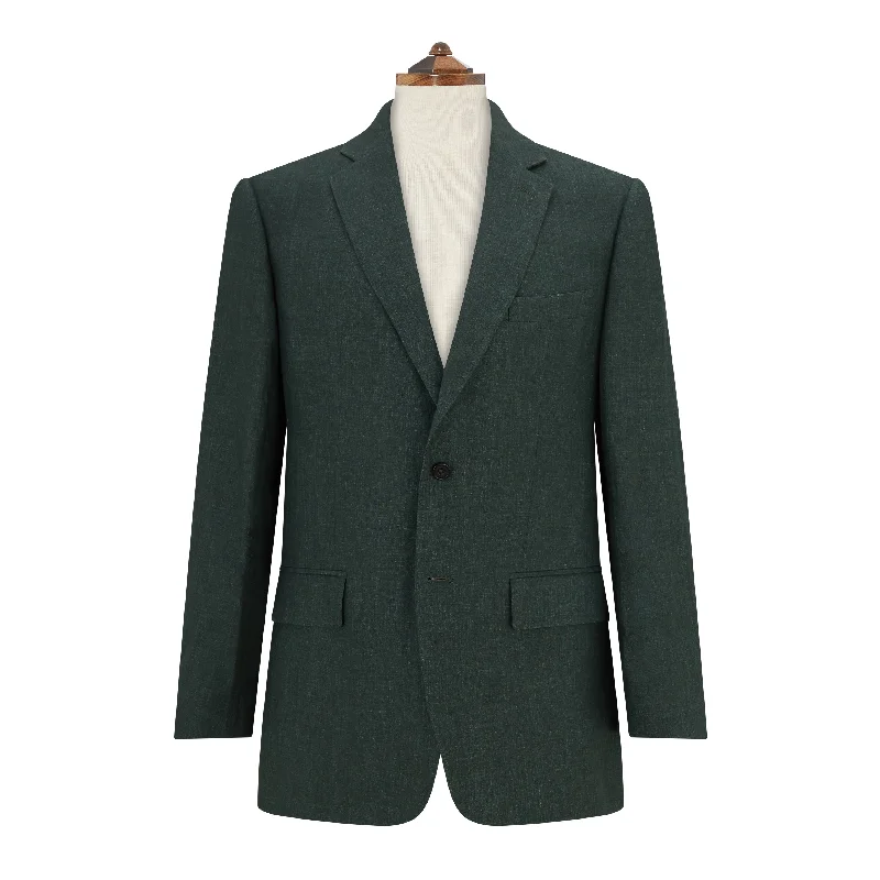 insulated bomber jacket-William Dark Green Plain Weave Linen Jacket