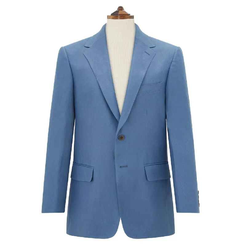 men’s full zip jacket-William Pale Blue Linen Jacket