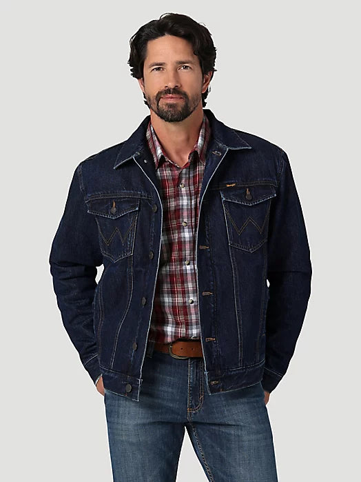 men’s long jacket with zipper-Wrangler Men's Retro Unlined Denim Jacket