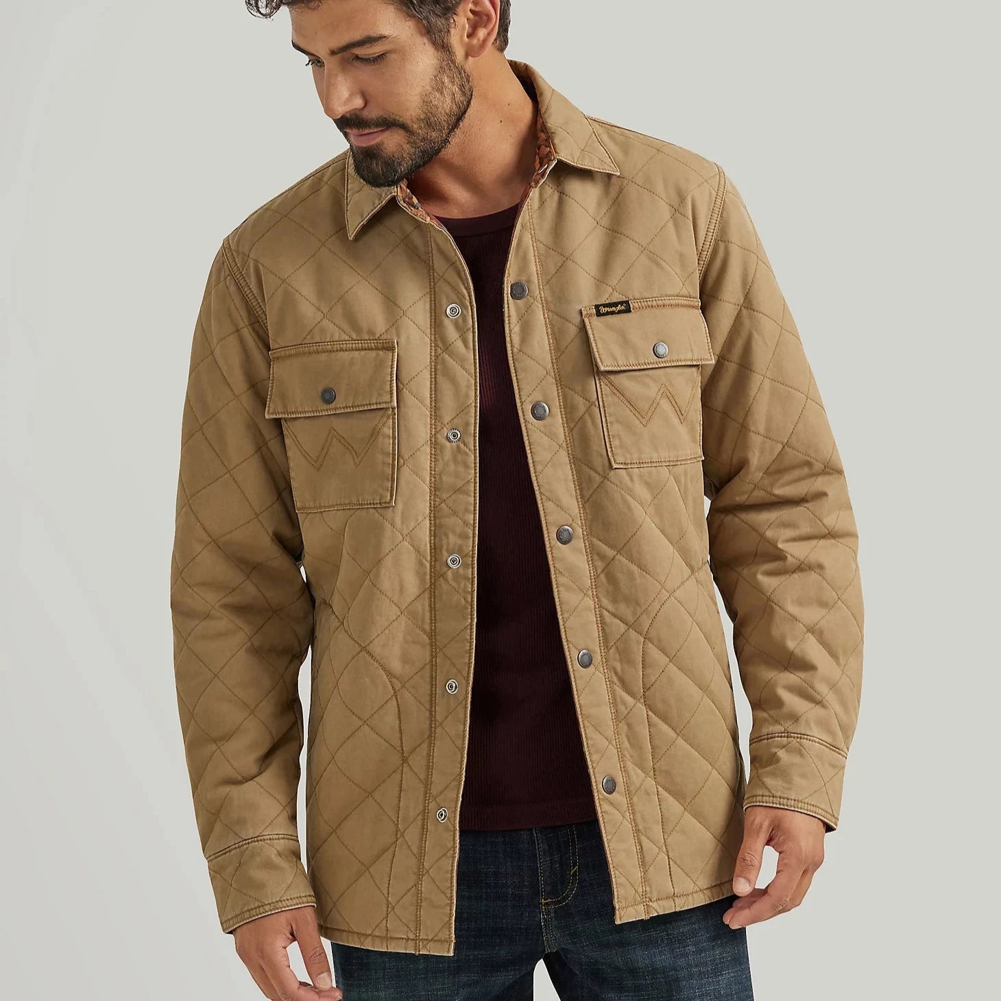 women’s insulated parka-Wrangler Men's Reversible Quilted Shirt Jacket in Clay