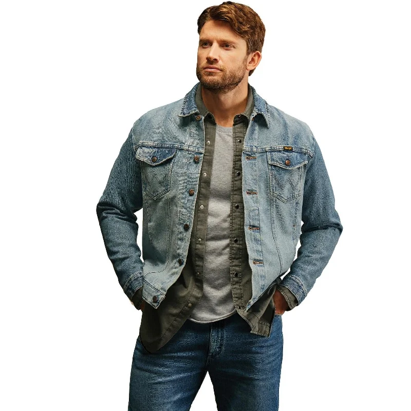 women’s zippered winter coat-Wrangler Men's Vintage Inspired Unlined Denim Jacket in Antique Blue