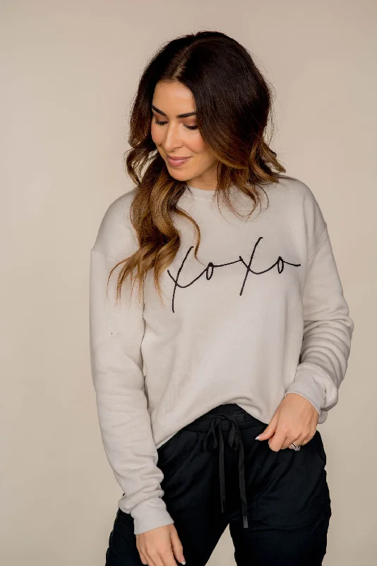 hoodie with built-in face mask -XOXO Cursive Graphic Crewneck