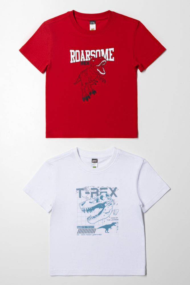 trendy short sleeve shirt for relaxed vibes -2 Pack Dinosaur T-Shirts White And Red