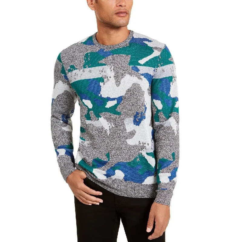 men's wool pullover sweater-Alfani Men's Abstract Jacquard Crewneck Sweater Green Size Medium