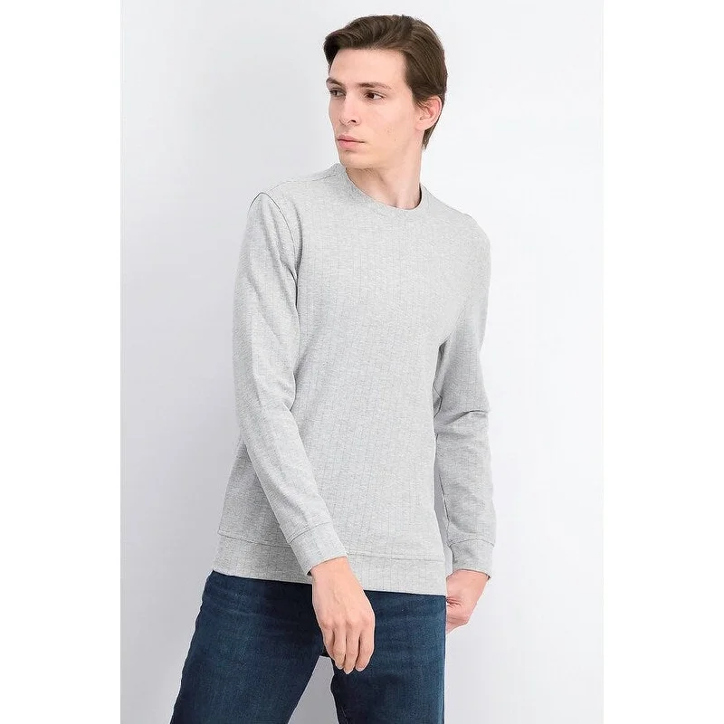 casual sweater for men-Alfani Men's Classic-Fit Stretch Stripe Knit Sweatshirt Gray Size Medium