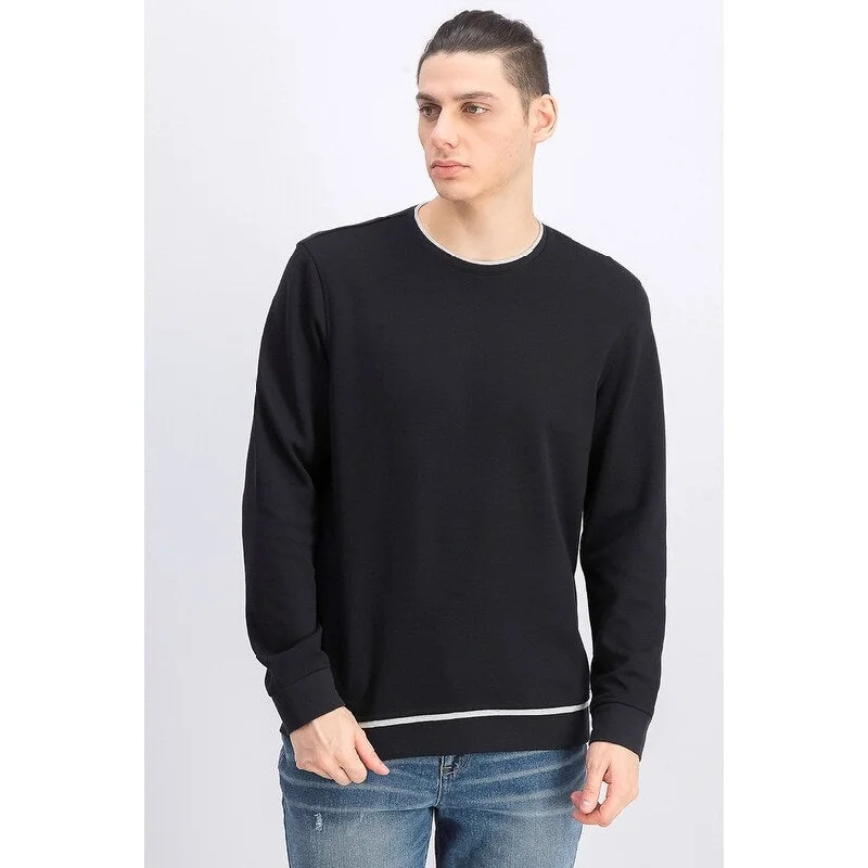 men's green sweater-Alfani Men's Classic-Fit Tipped Sweatshirt Black Size X-Large