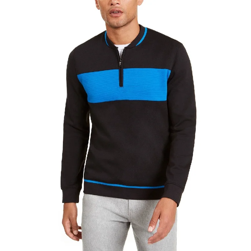 knit sweater for chilly weather-Alfani Men's Colorblocked Quarter-Zip Sweatshirt Black Size Small