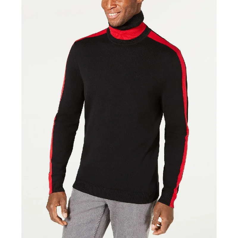 cashmere sweater with v-neck-Alfani Men's Colorblocked Turtleneck Black Size Extra Large - X-Large