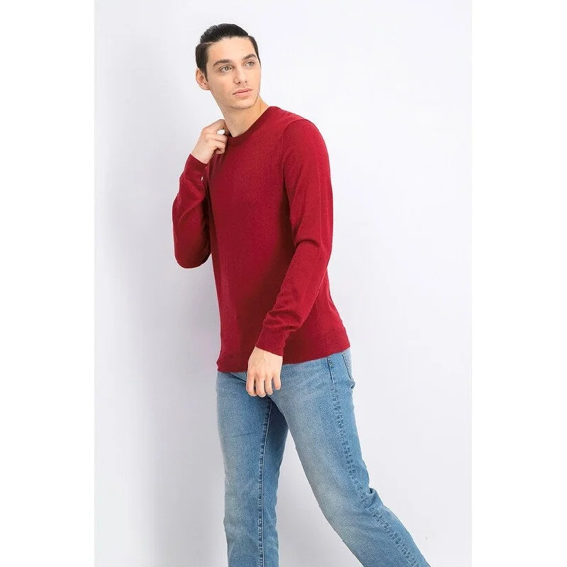 men's wool sweater for outdoors-Alfani Men's Merino Blend Solid Crewneck Sweater Wine Size 2 Extra Large - XX-Large