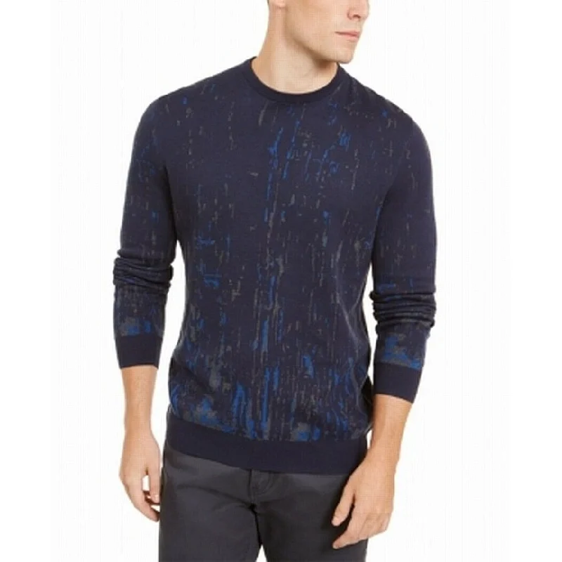 cable knit sweater-Alfani Men's Paint Splatter Crewneck Sweater Blue Size XX-Large