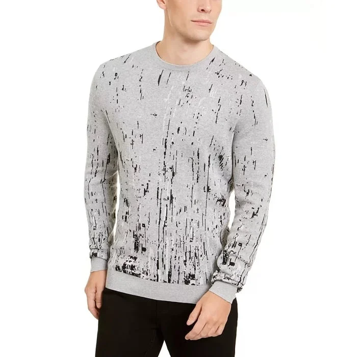 wool sweater with lace detail-Alfani Men's Paint Splatter Crewneck Sweater Grey Size XX-Large