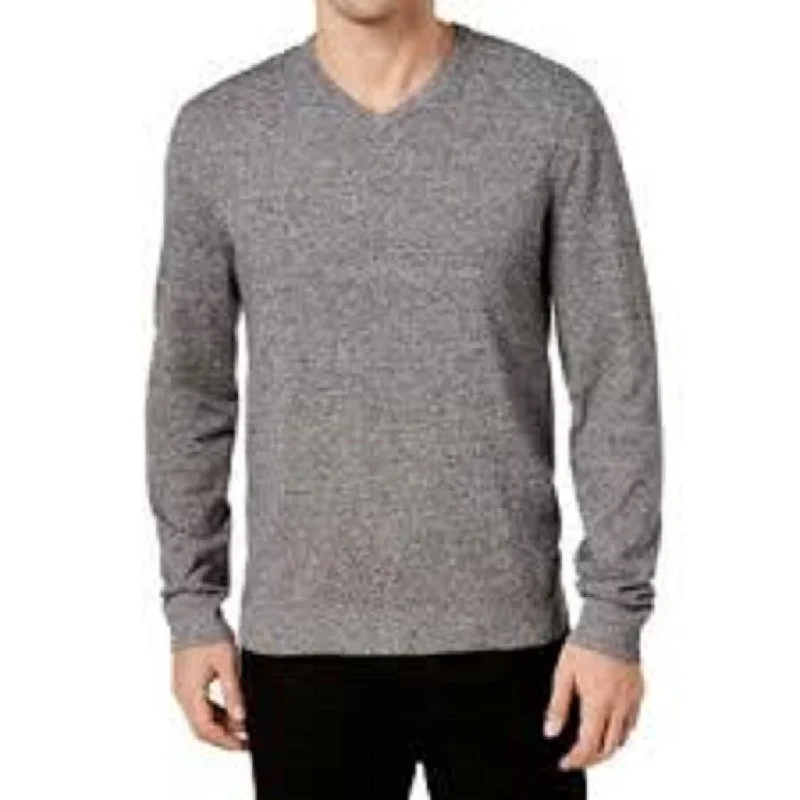 sweater for layering in winter-Alfani Men's V-Neck Sweater Black Size Extra Large - X-Large