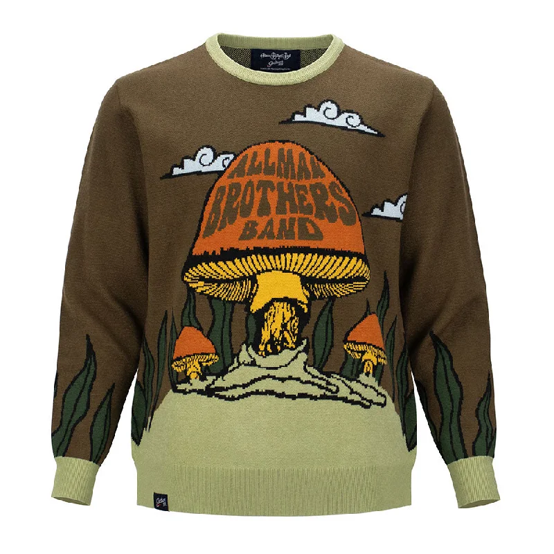 wool sweater for ski trips-Allman Brothers | Sweater Crewneck | Mushroom in Brown Green