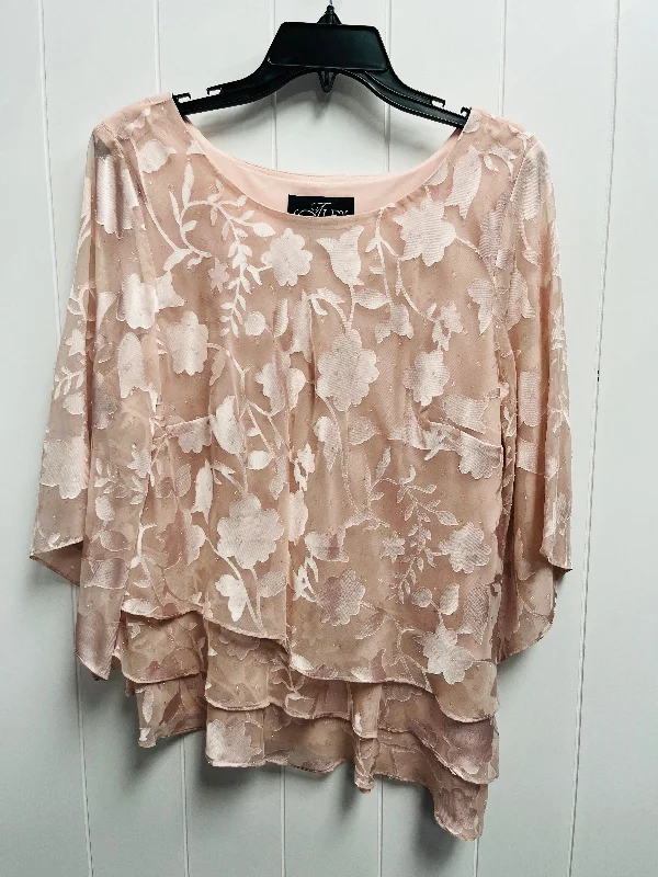 trendy short sleeve top for casual occasions -Blouse Long Sleeve By Alex Evenings In Pink, Size: Xl