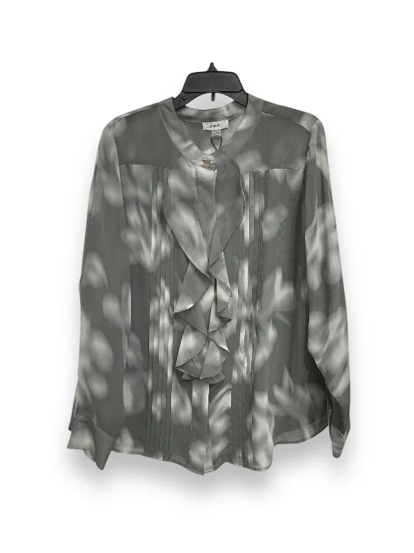 high-end short sleeve shirt for casual events -Blouse Long Sleeve By Calvin Klein In Grey, Size: 1x