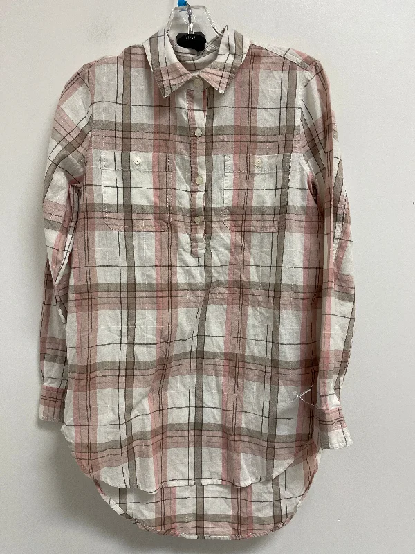 short sleeve t-shirt with modern graphics -Blouse Long Sleeve By Caslon In Plaid Pattern, Size: Xs