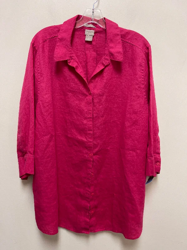 versatile short sleeve shirt for layering -Blouse Long Sleeve By Chicos In Pink, Size: 2x