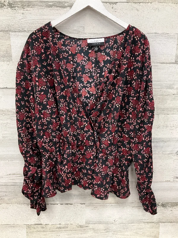 short sleeve t-shirt for winter layering -Blouse Long Sleeve By Eloquii In Black Floral, Size: 3x