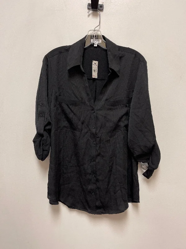 short sleeve polo for casual workwear -Blouse Long Sleeve By Express In Black, Size: L