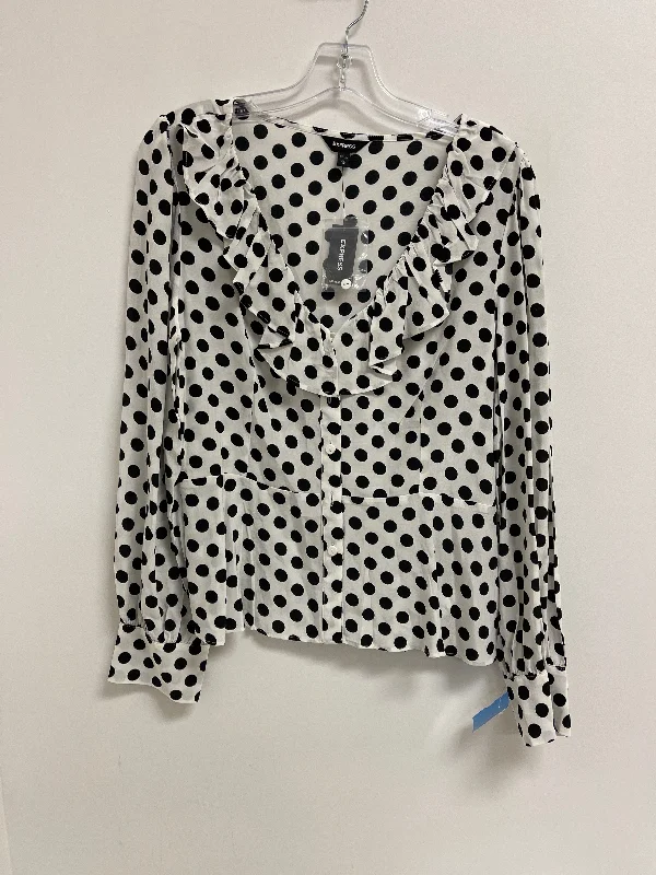 short sleeve cotton shirt with creative print -Blouse Long Sleeve By Express In Polkadot Pattern, Size: L