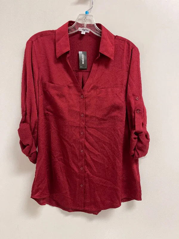 classic short sleeve button-down shirt -Blouse Long Sleeve By Express In Red, Size: L