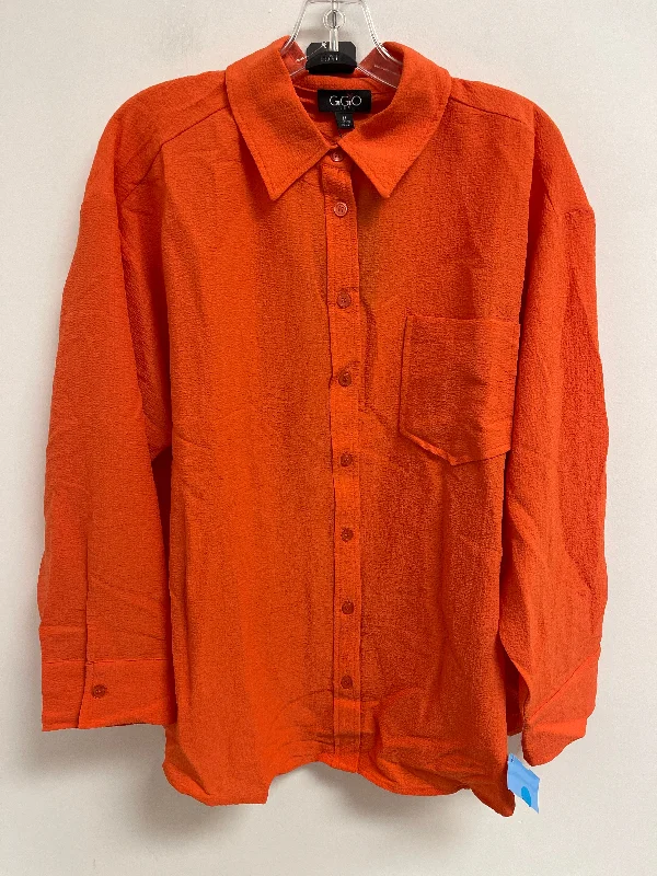 printed short sleeve shirt for casual outings -Blouse Long Sleeve By Gigio In Orange, Size: M