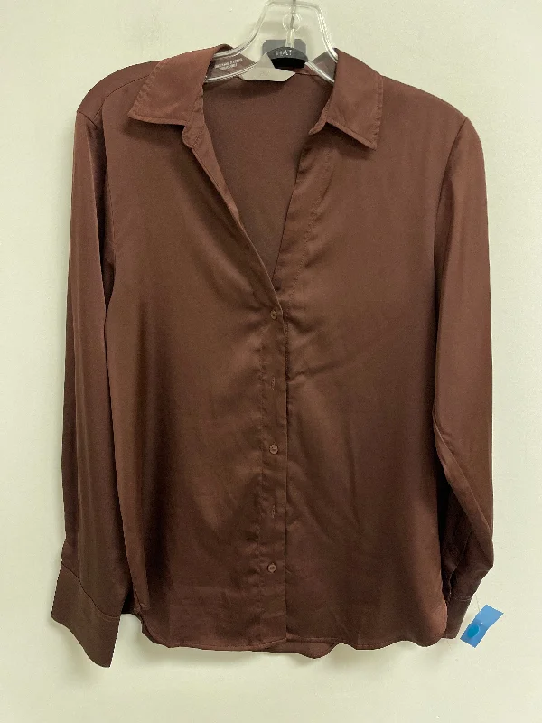 breathable short sleeve t-shirt for men -Blouse Long Sleeve By H&m In Brown, Size: S