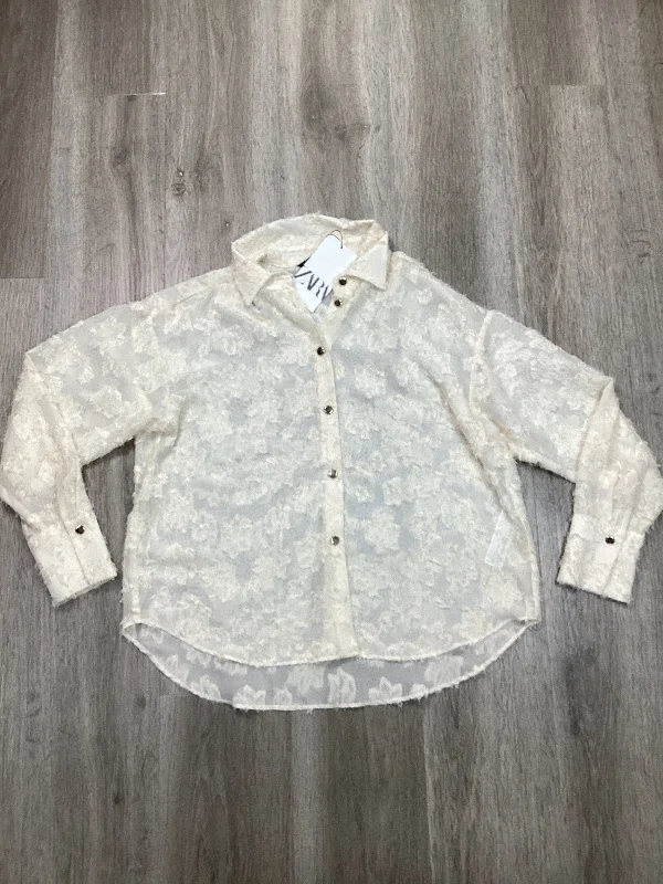 short sleeve t-shirt with retro print -Blouse Long Sleeve By Zara In Cream, Size: M