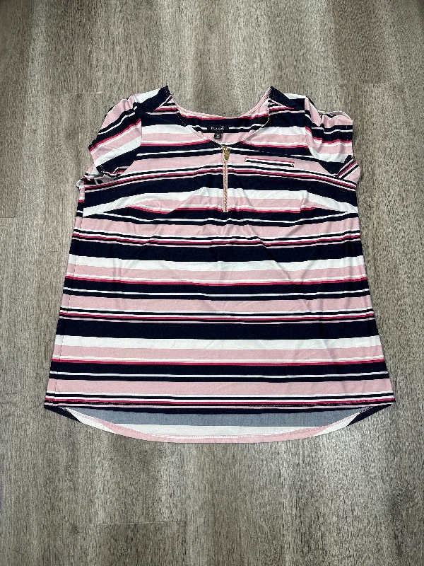 trendy short sleeve shirt for relaxed vibes -Blouse Short Sleeve By Roz And Ali In Striped Pattern, Size: 2x