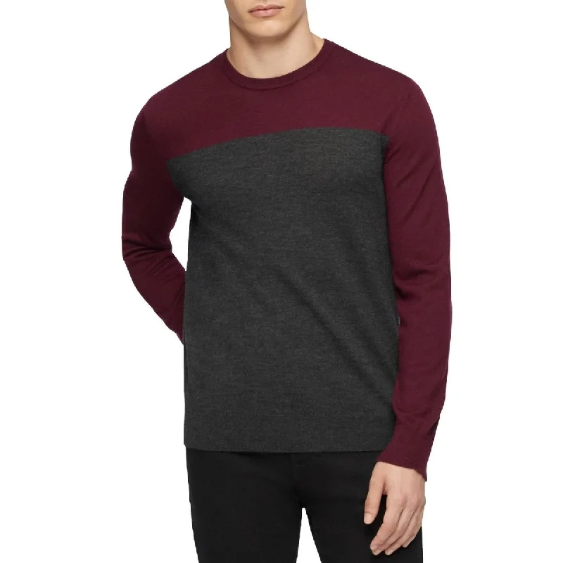 v-neck sweater for men-Calvin Klein Men's Colorblock Striped Sweater Red Size Extra Large - X-Large