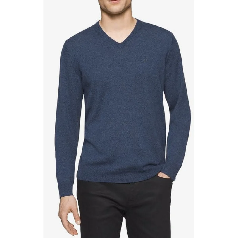 men's casual knit sweater-Calvin Klein Men's Merino Crew-Neck Sweater Blue Size X-Small - XS