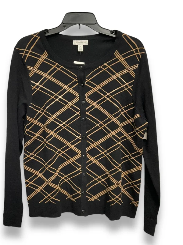 printed short sleeve shirt for casual outings -Cardigan By Charter Club In Black & Brown, Size: Xl