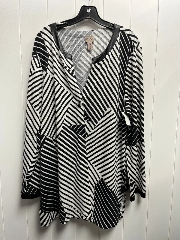 short sleeve shirt with fashionable prints -Cardigan By Chicos In Black & White, Size: Xl