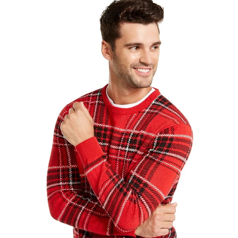 ribbed cashmere sweater for women-Charter Club Men's Plaid Family Sweater Red - Size Small